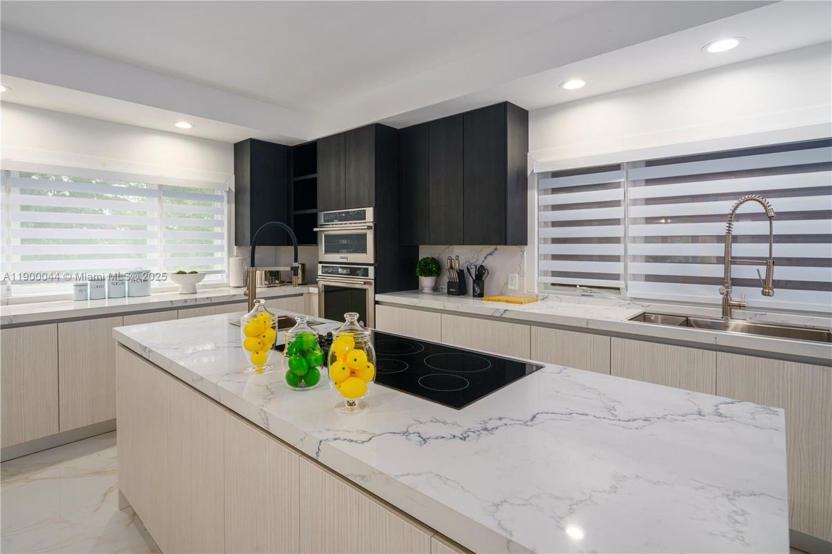 Interior, Kitchen, Marble, Recessed Lighting, Stainless Steel Appliances