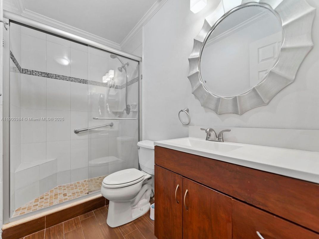 Bathroom, Glass Shower, Interior, Wood Texture Flooring