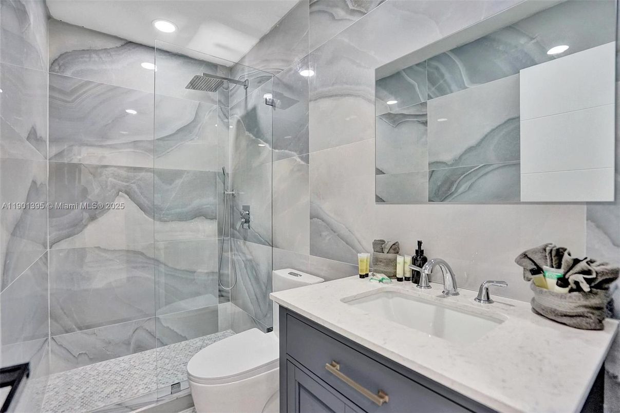 Bathroom, Glass Shower, Interior, Recessed Lighting