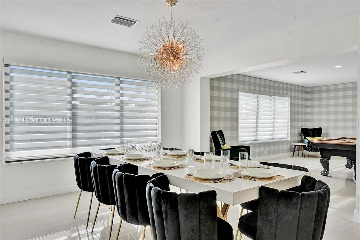 Billiard Table, Chandelier, Dining room, Game Room, Interior, Recessed Lighting