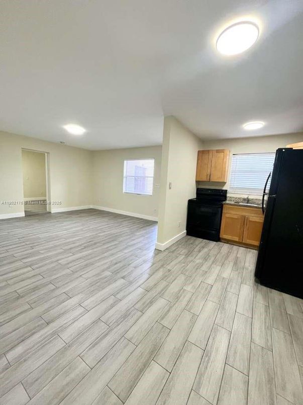 Empty room, Interior, Kitchen, Recessed Lighting, Wood Texture Flooring