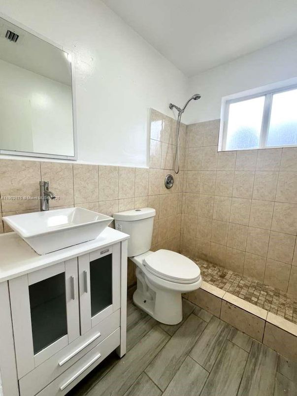 Bathroom, Glass Shower, Interior, Wood Texture Flooring