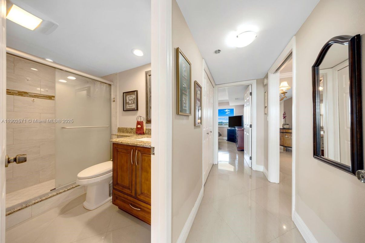 Bathroom, Glass Shower, Interior, Recessed Lighting