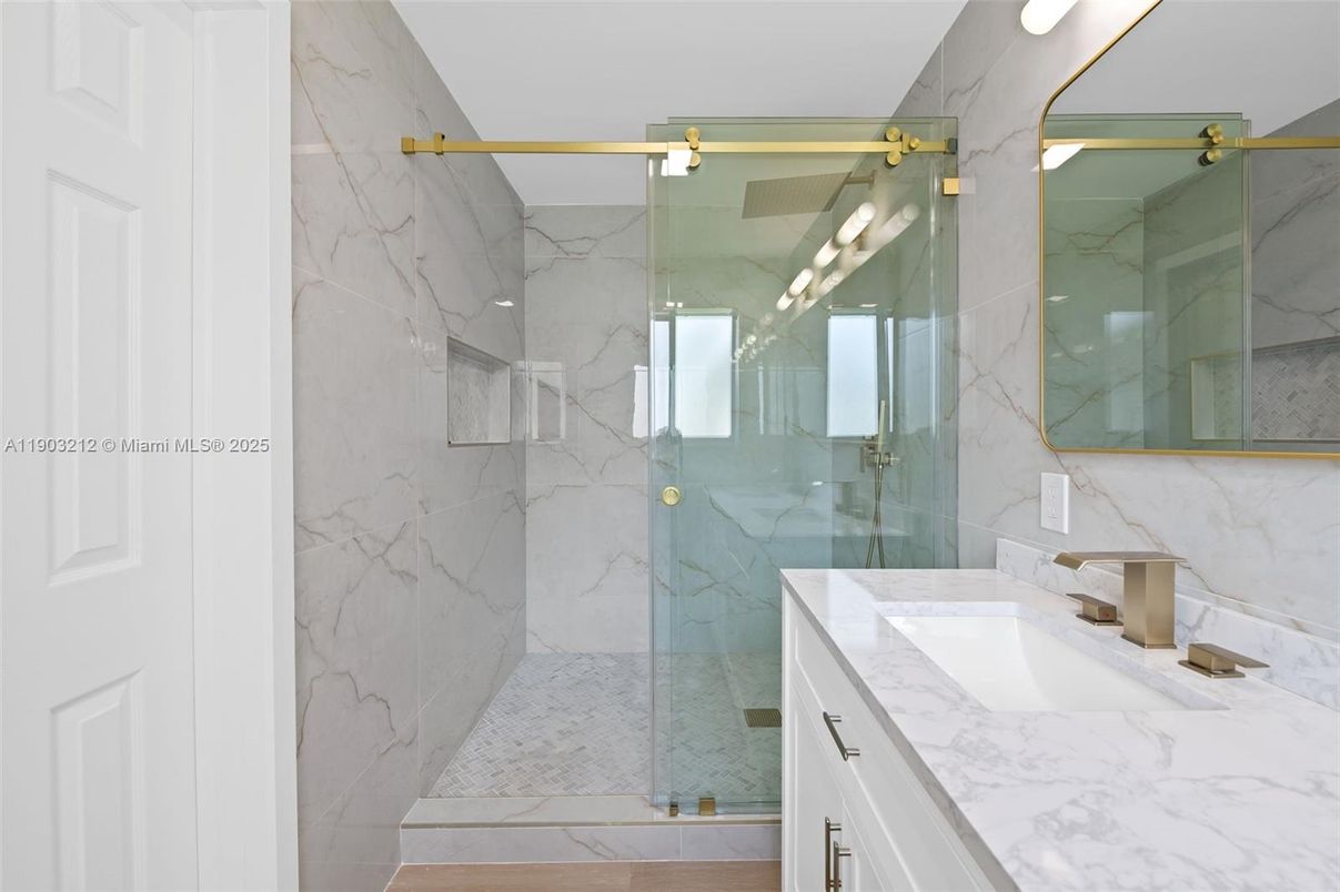Bathroom, Glass Shower, Interior, Marble Walls