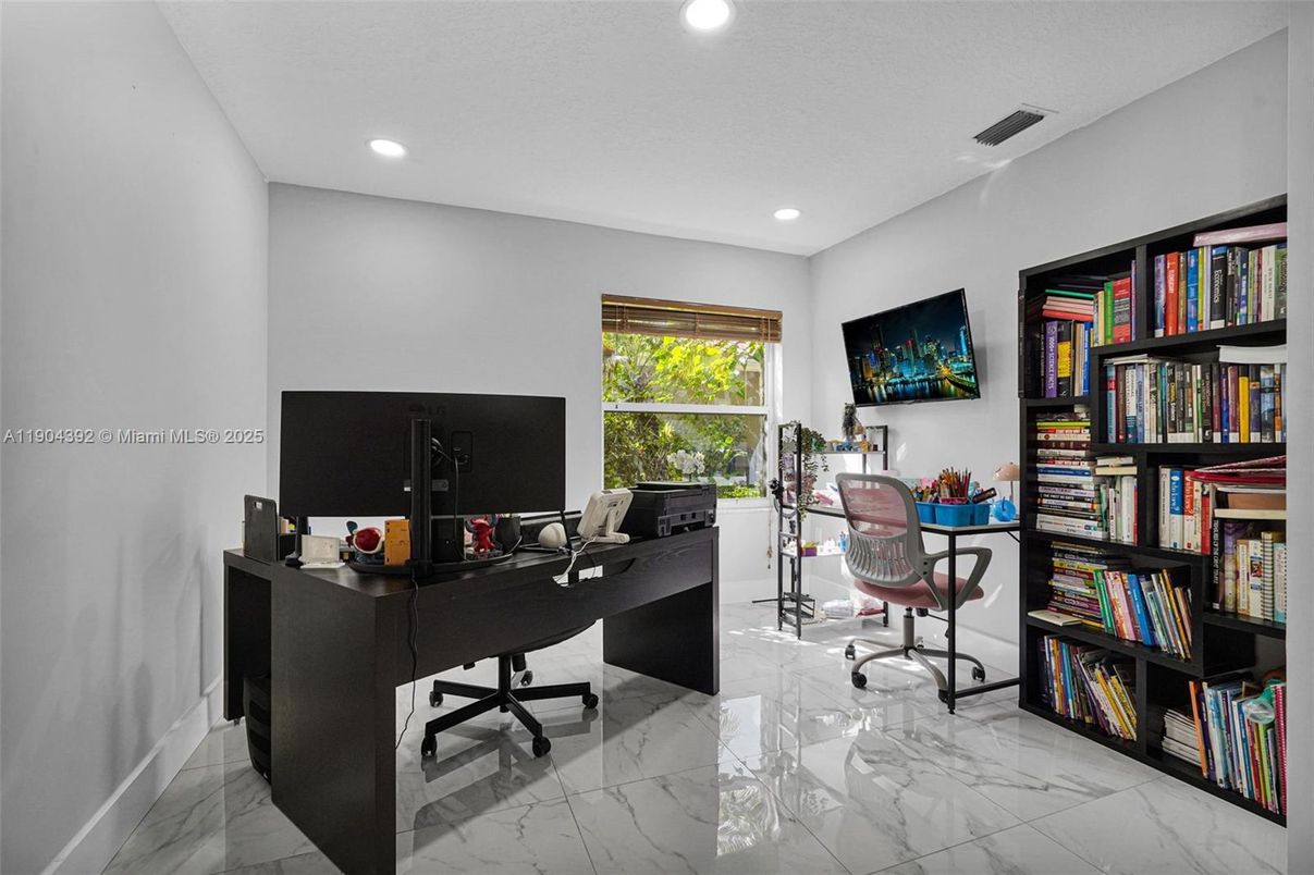 Home Office, Interior, Marble, Recessed Lighting