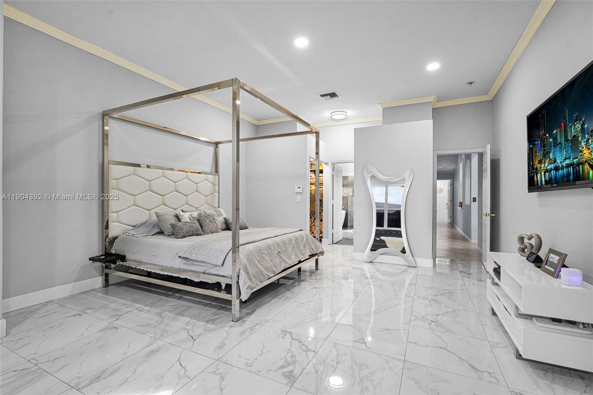 Bedroom, Interior, Marble, Recessed Lighting