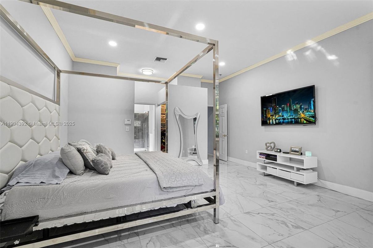 Bedroom, Interior, Marble, Recessed Lighting