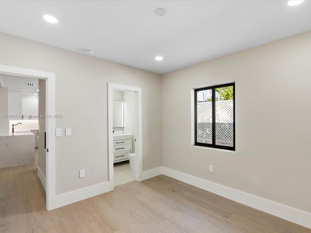 Bathroom, Empty room, Interior, Recessed Lighting, Wood Texture Flooring