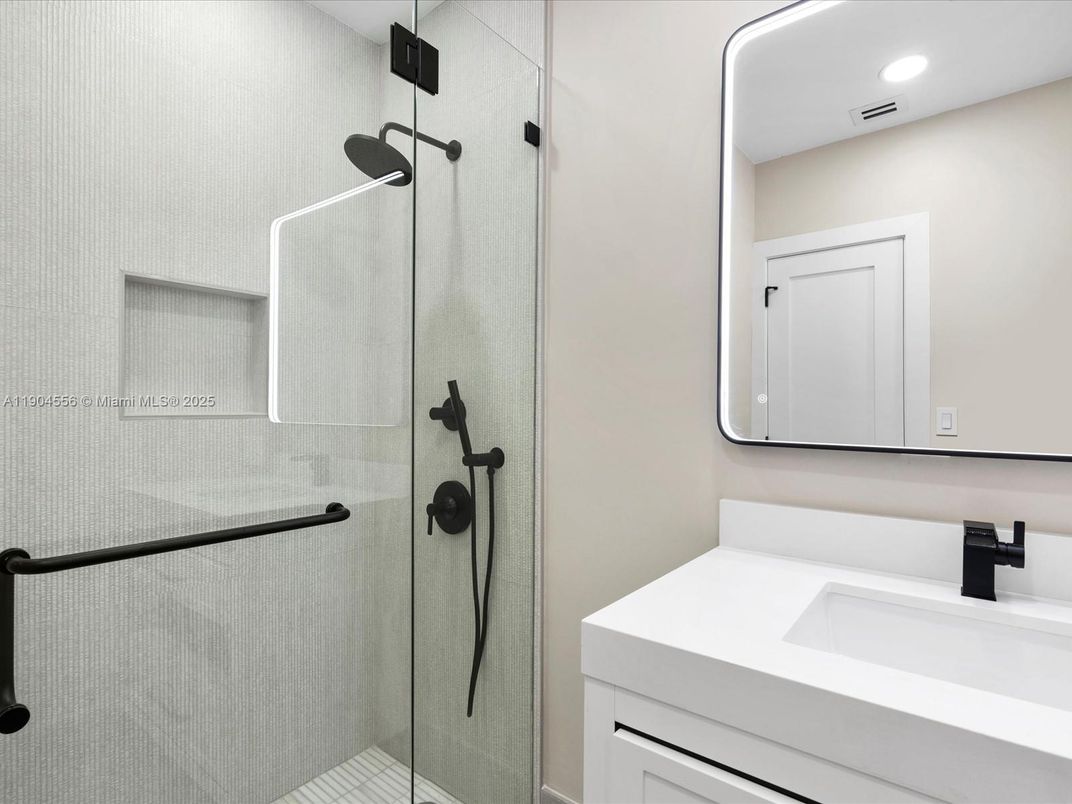 Bathroom, Glass Shower, Interior, Recessed Lighting