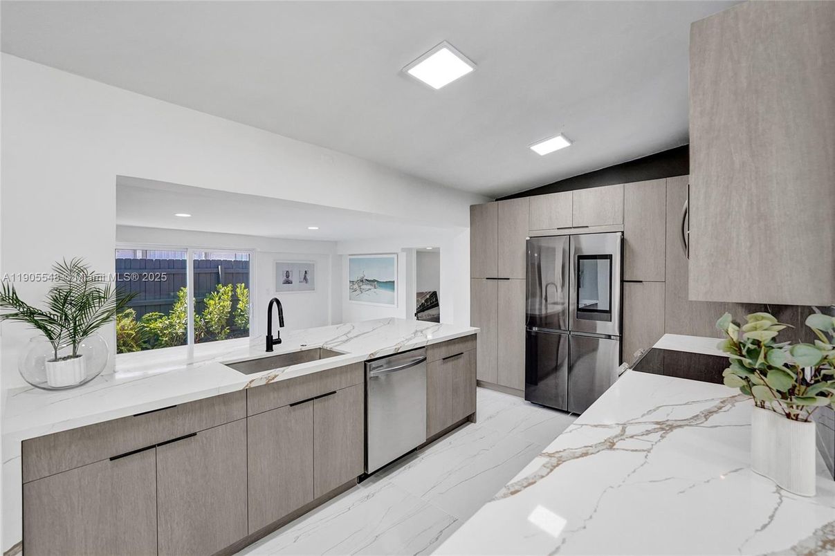 Interior, Kitchen, Marble, Recessed Lighting, Stainless Steel Appliances