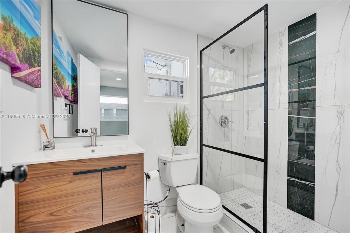Bathroom, Glass Shower, Interior, Marble Walls, Recessed Lighting
