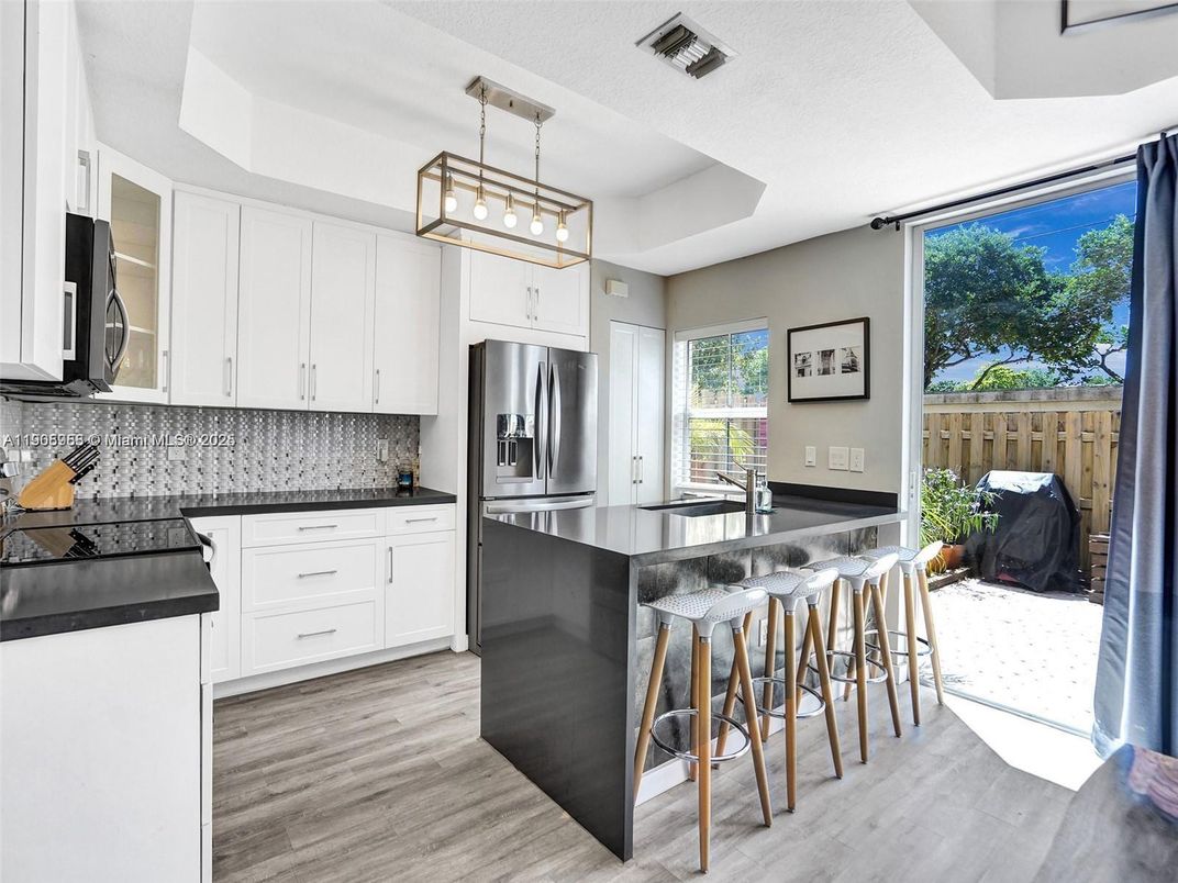 Interior, Kitchen, Pendant Lights, Stainless Steel Appliances, Wood Texture Flooring