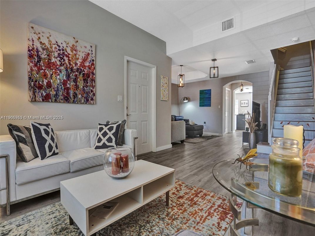 Interior, Living room, Pendant Lights, Wood Texture Flooring