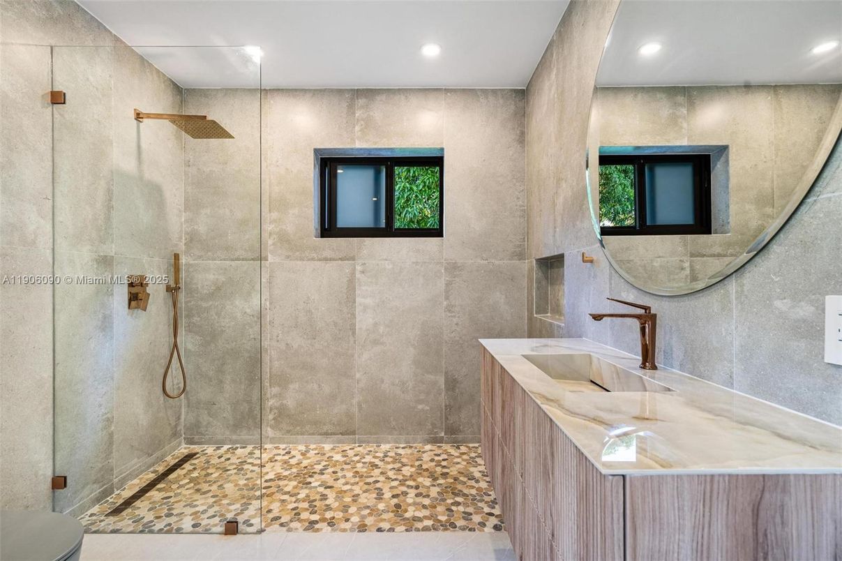 Bathroom, Glass Shower, Interior, Recessed Lighting