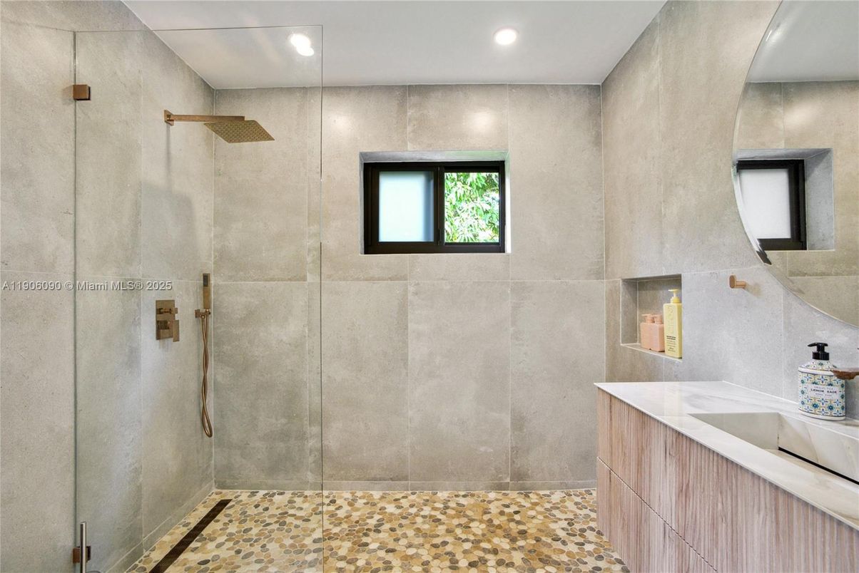 Bathroom, Glass Shower, Interior, Recessed Lighting