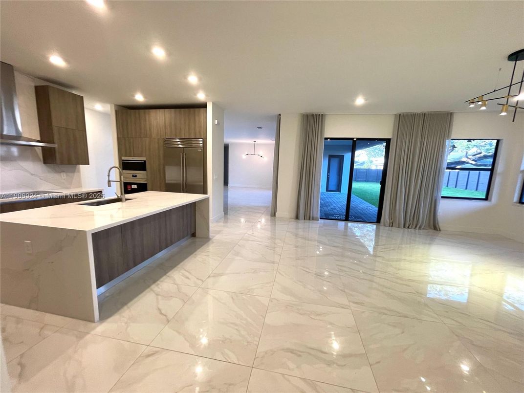 Interior, Kitchen, Marble, Pendant Lights, Recessed Lighting, Stainless Steel Appliances