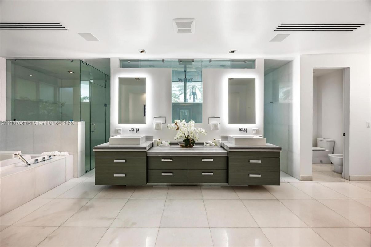 Bathroom, Dual Sink Vanities, Glass Shower, Interior