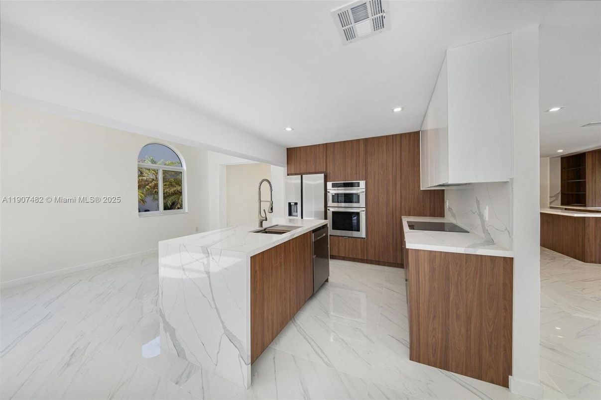 Interior, Kitchen, Marble, Recessed Lighting, Stainless Steel Appliances