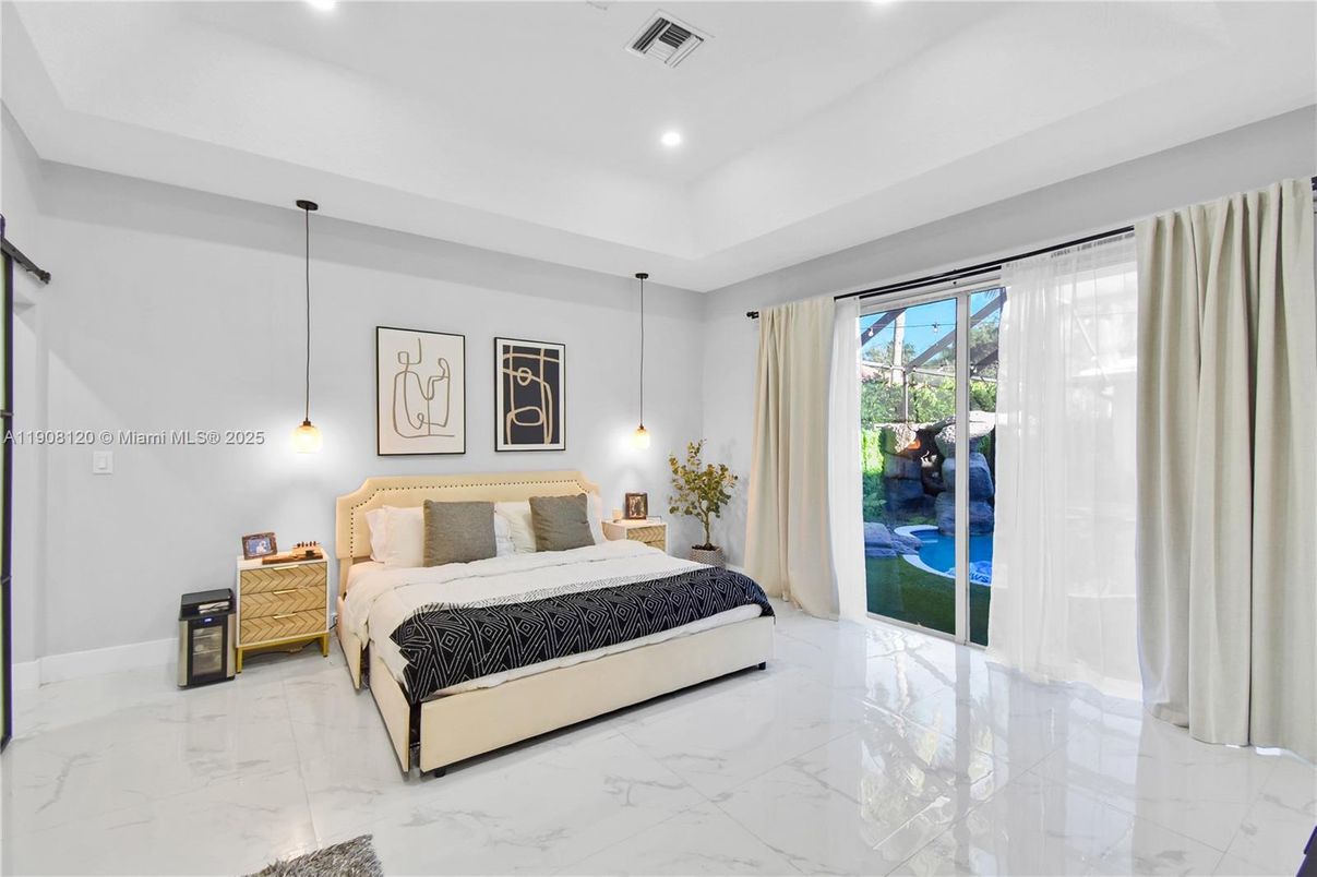 Bedroom, Interior, Marble, Pendant Lights, Recessed Lighting