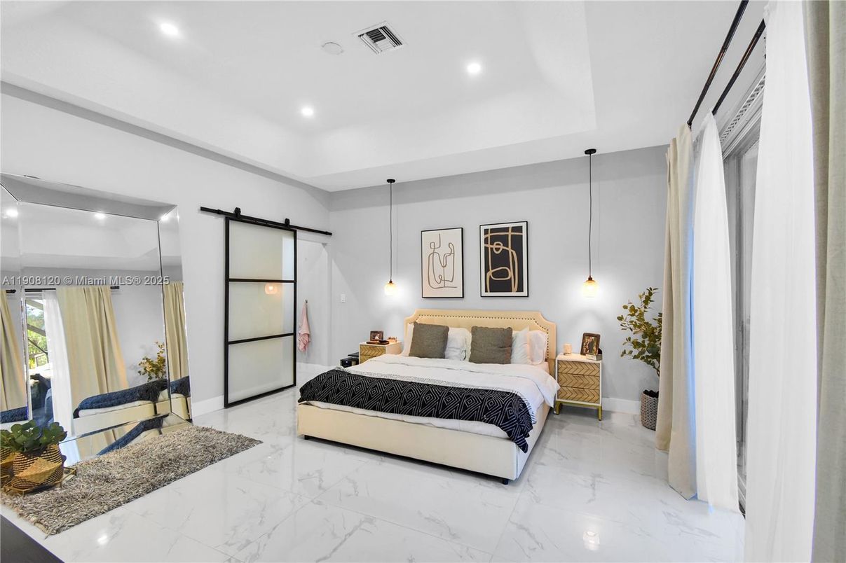 Bedroom, Interior, Marble, Pendant Lights, Recessed Lighting