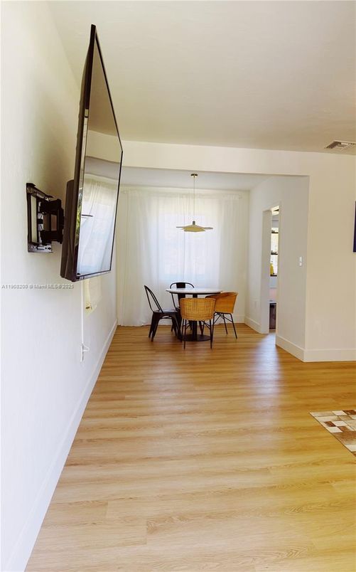 Dining room, Interior, Pendant Lights, Wood Texture Flooring