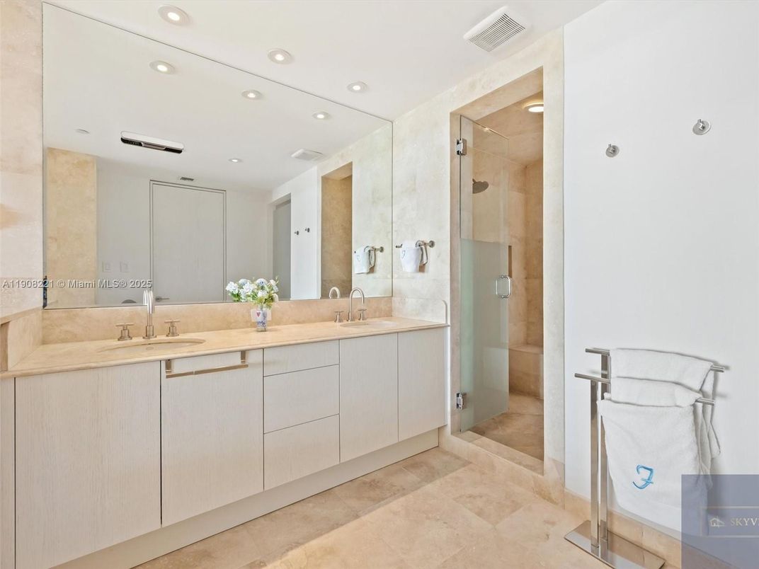 Bathroom, Dual Sink Vanities, Glass Shower, Interior, Recessed Lighting