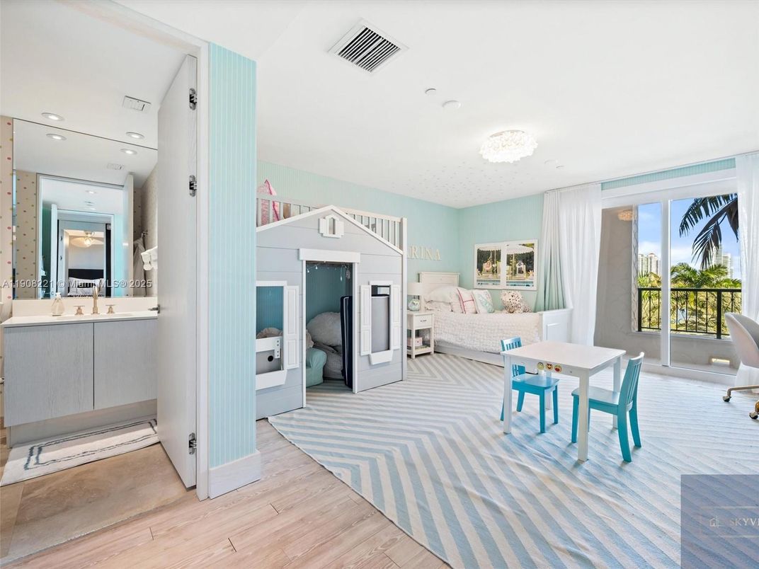 Bedroom, Chandelier, Interior, Recessed Lighting, Wood Texture Flooring