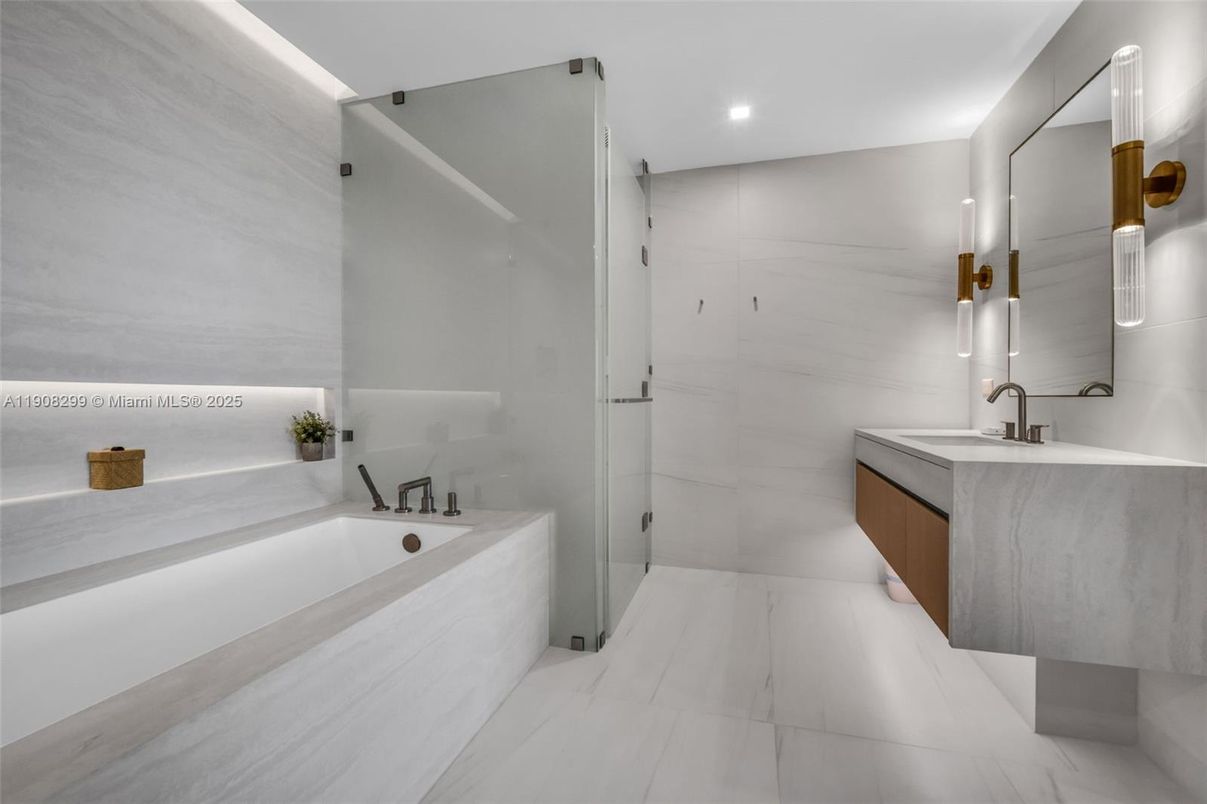 Bathroom, Glass Shower, Interior, Marble, Recessed Lighting