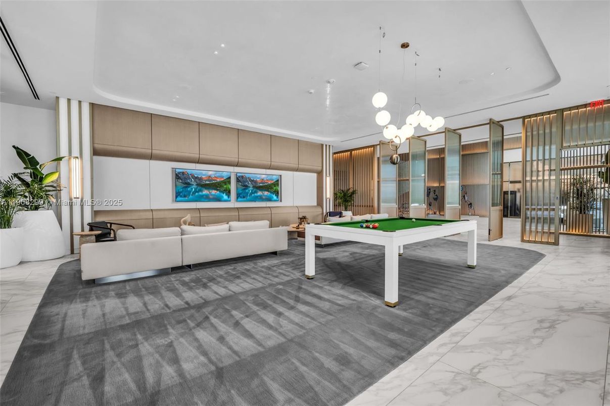 Billiard Table, Game Room, Interior, Living room, Marble, Pendant Lights, Recessed Lighting