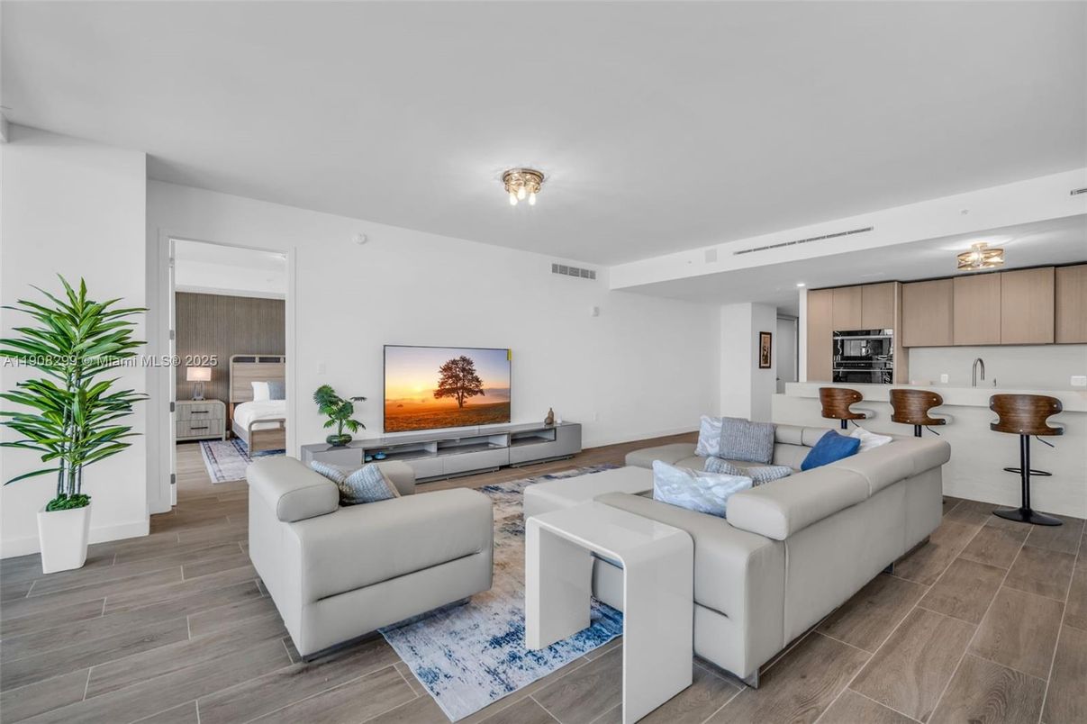 Interior, Kitchen, Living room, Stainless Steel Appliances, Wood Texture Flooring