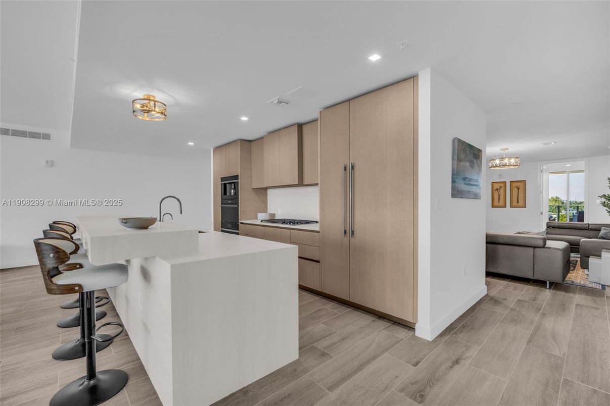 Chandelier, Interior, Kitchen, Living room, Recessed Lighting, Wood Texture Flooring