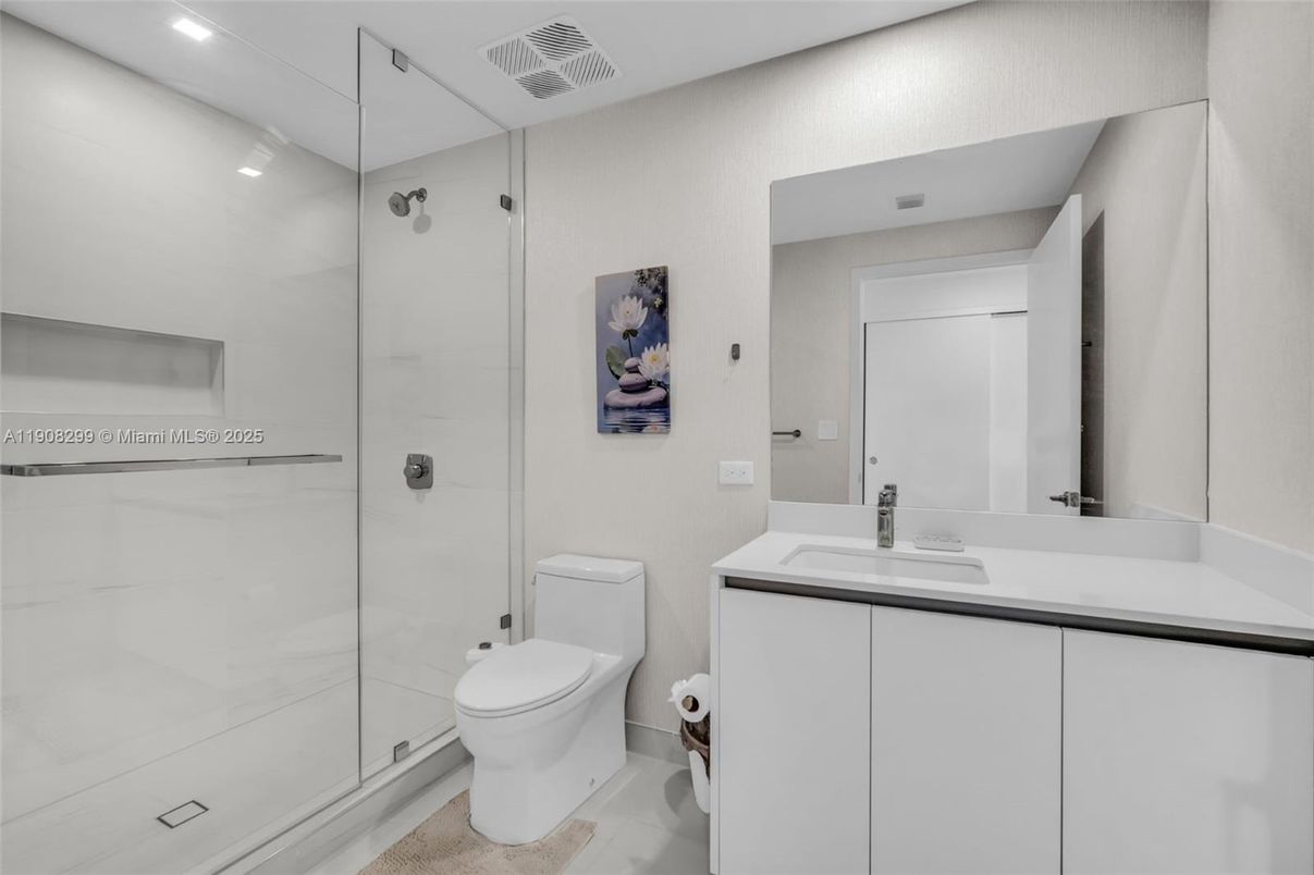 Bathroom, Glass Shower, Interior, Recessed Lighting