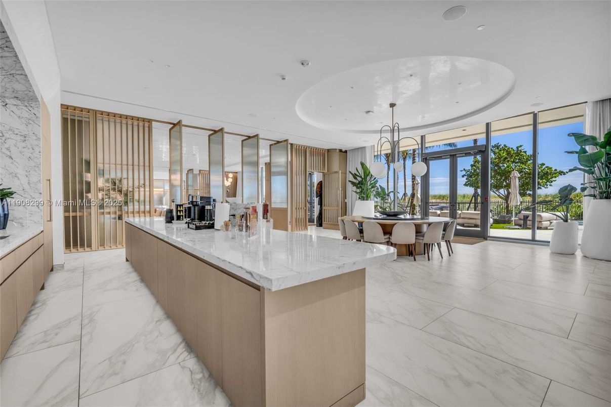 Dining room, Interior, Kitchen, Marble, Pendant Lights, Recessed Lighting, Water