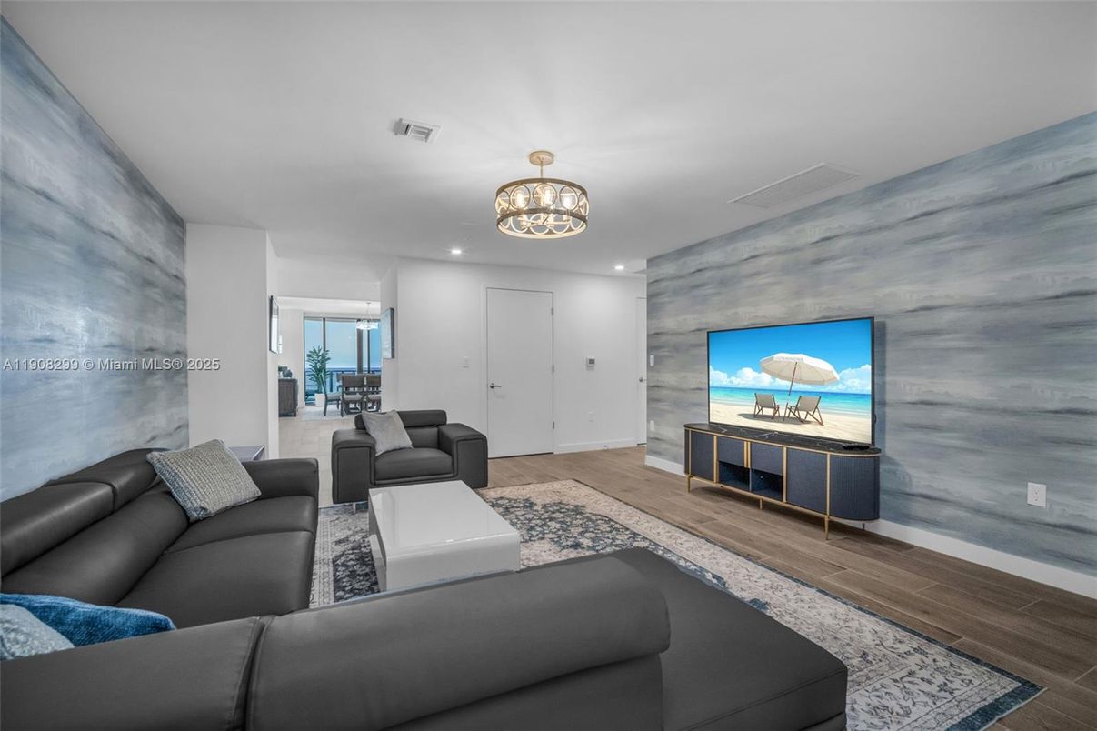 Interior, Living room, Recessed Lighting, Wood Texture Flooring, Wooden Walls