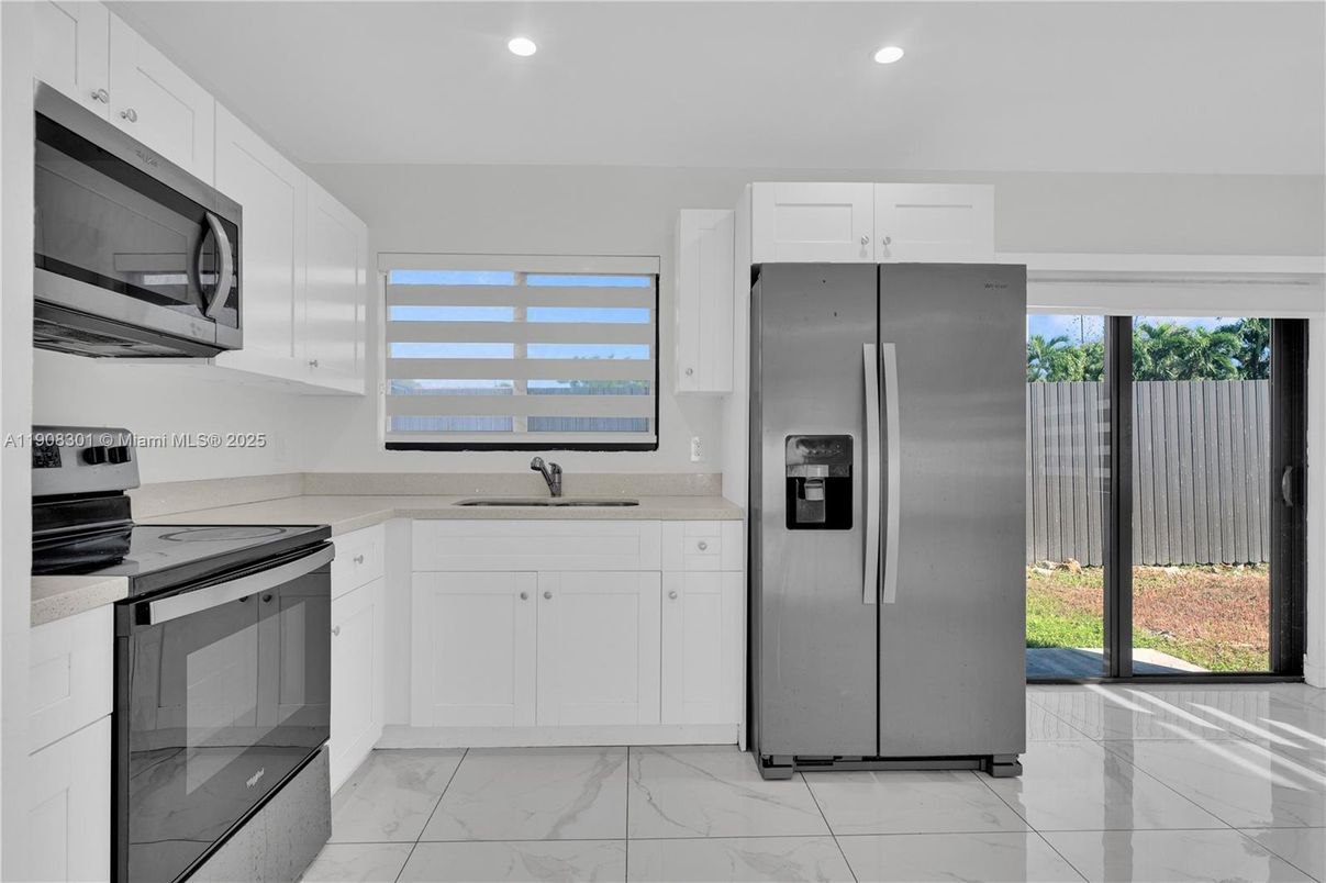 Interior, Kitchen, Marble, Recessed Lighting, Stainless Steel Appliances