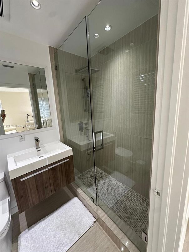 Bathroom, Glass Shower, Interior, Recessed Lighting