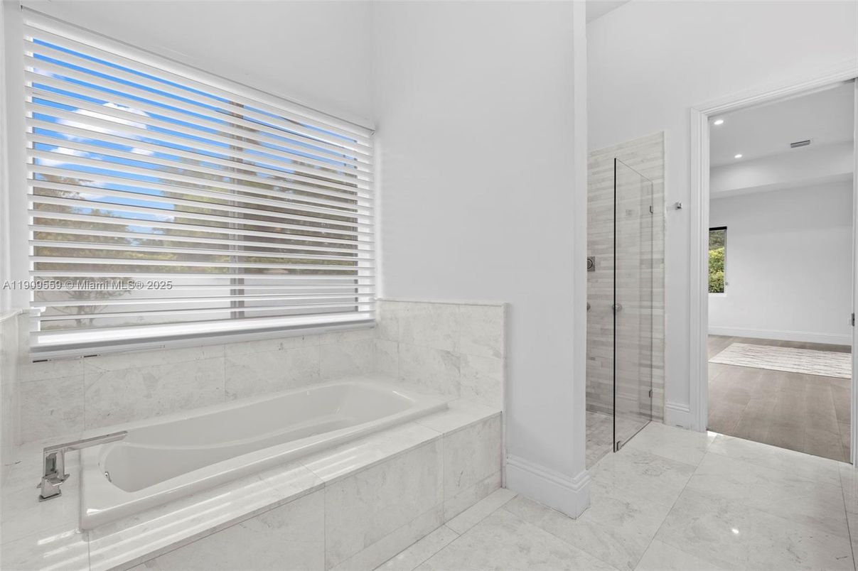 Bathroom, Glass Shower, Interior, Recessed Lighting, Wood Texture Flooring
