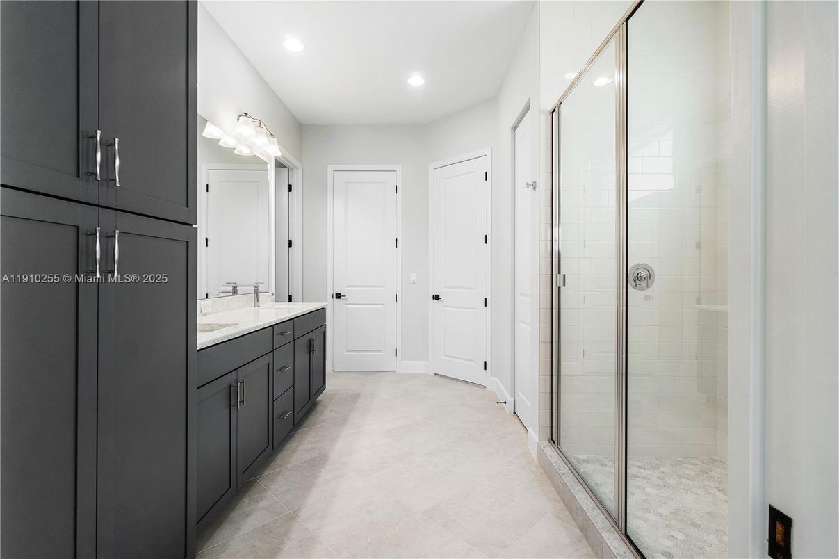 Bathroom, Glass Shower, Interior, Recessed Lighting