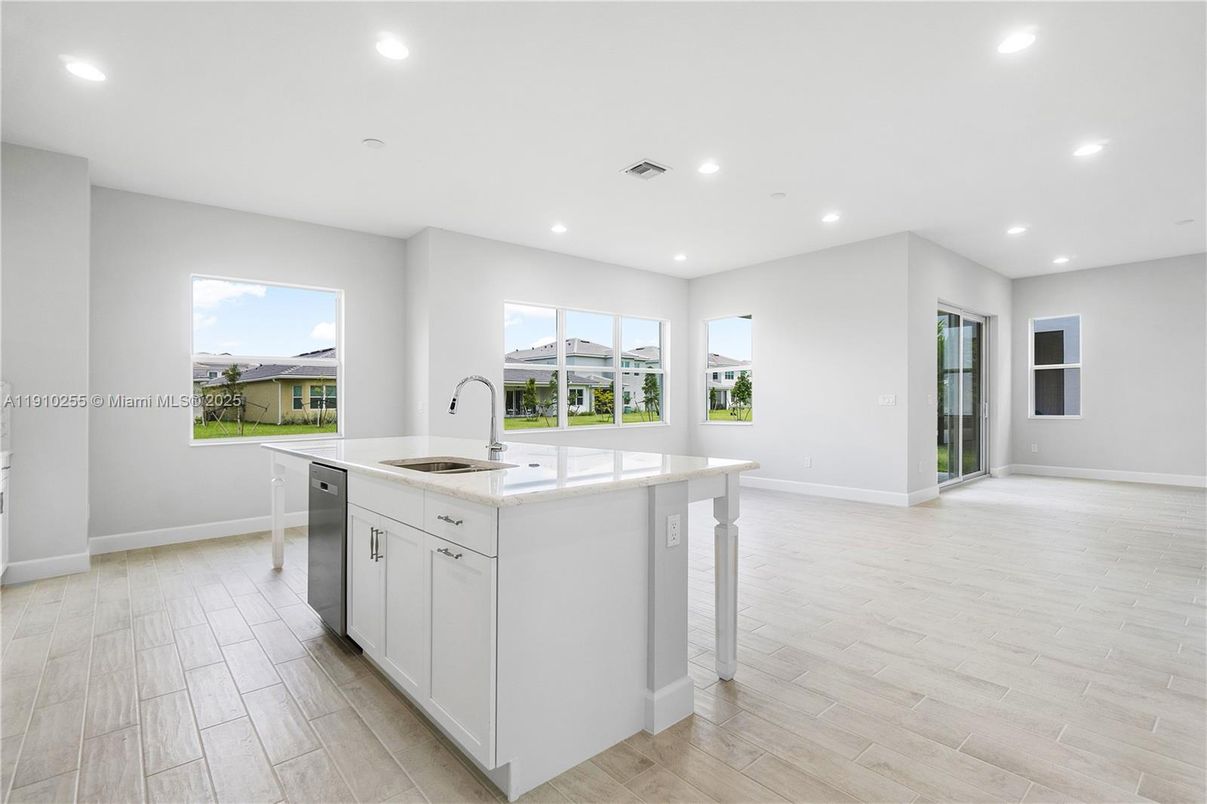 Interior, Kitchen, Recessed Lighting, Wood Texture Flooring