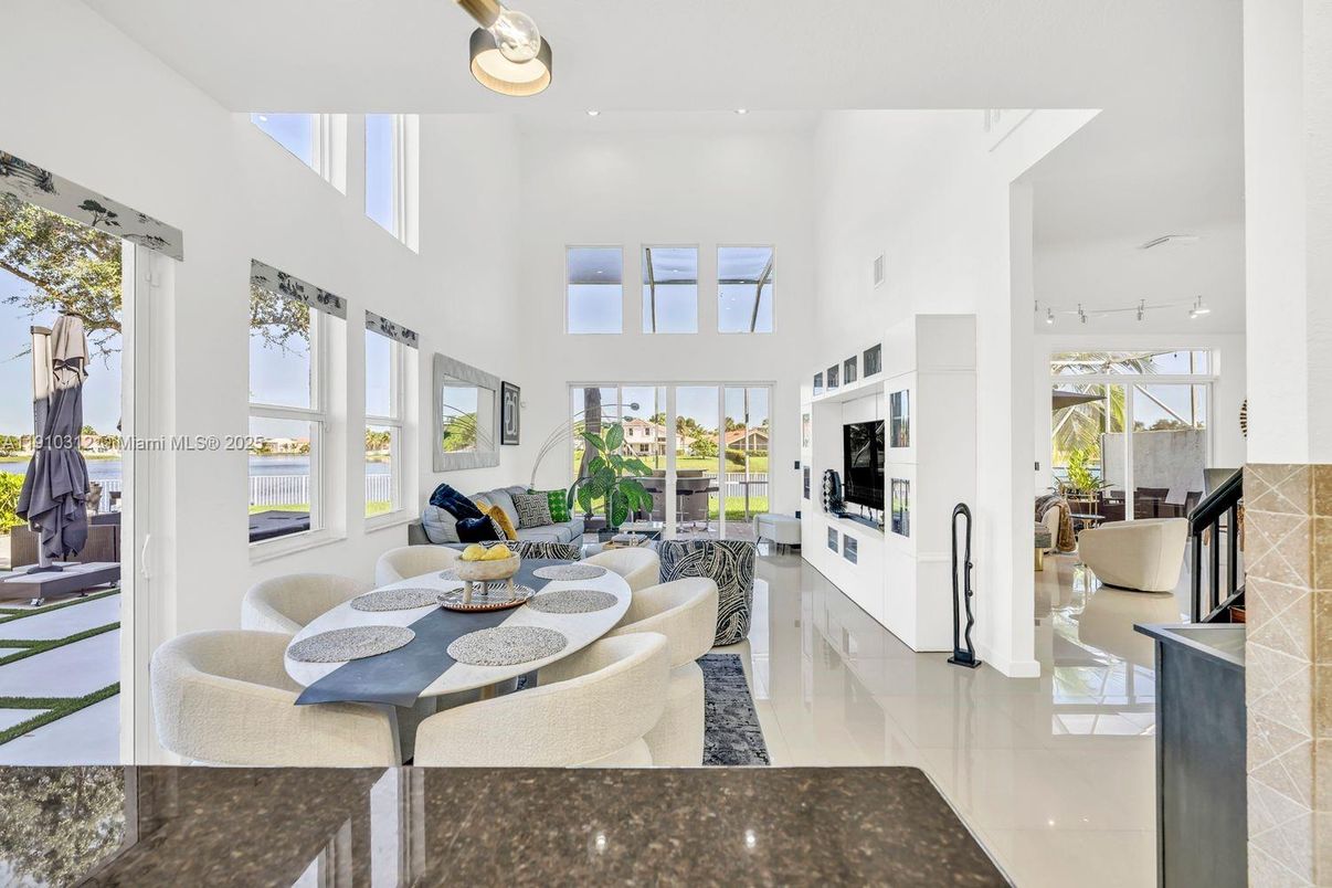 Dining room, Fireplace, Interior, Living room, Recessed Lighting