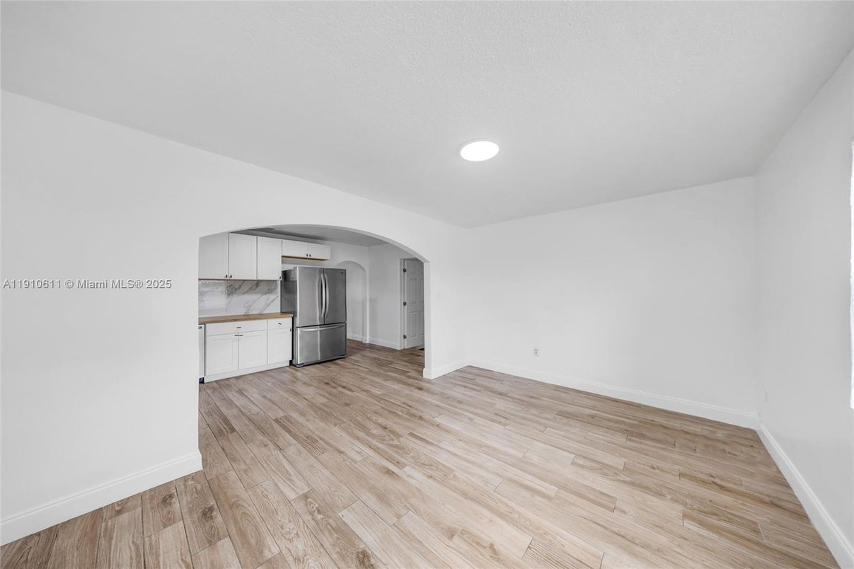 Empty room, Interior, Kitchen, Recessed Lighting, Wood Texture Flooring