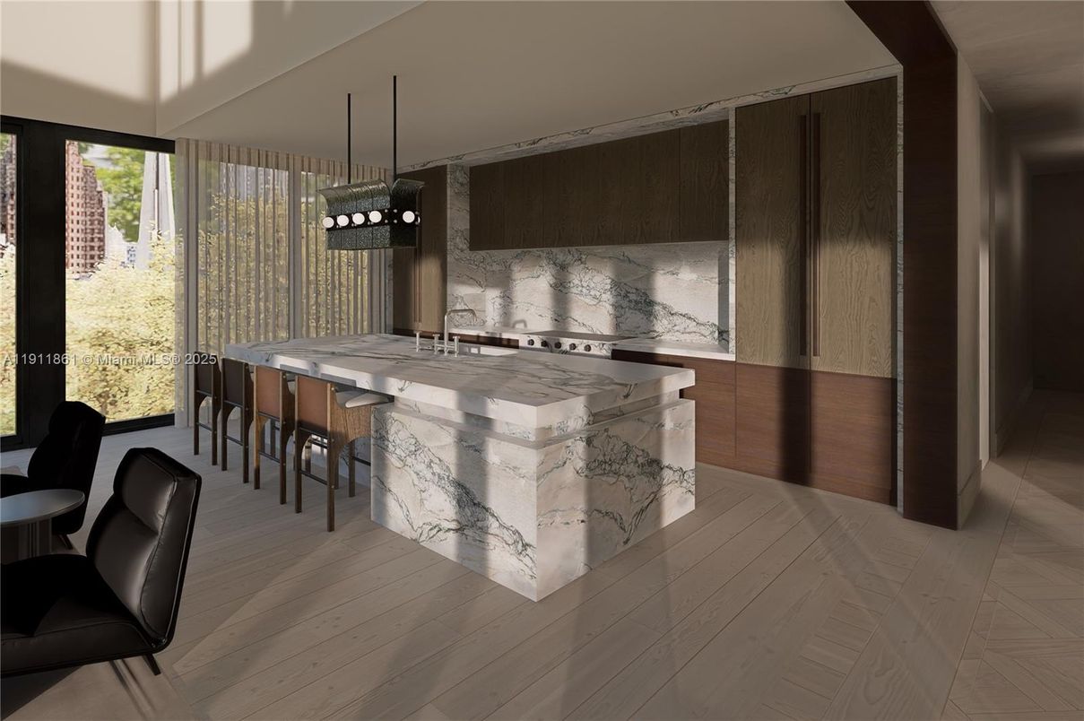 Interior, Kitchen, Pendant Lights, Wood Texture Flooring