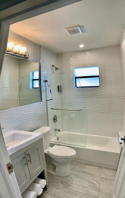 Bathroom, Glass Shower, Interior, Marble, Recessed Lighting