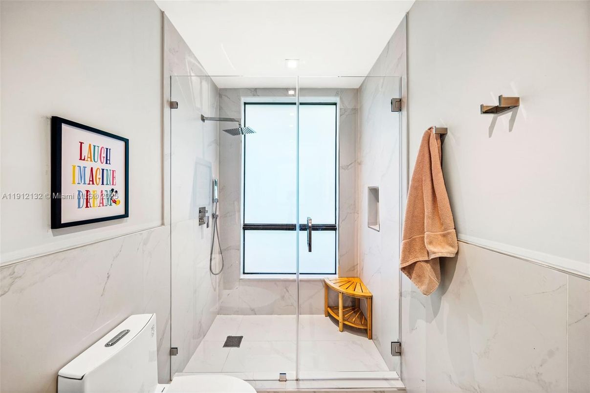 Bathroom, Glass Shower, Interior, Marble Walls