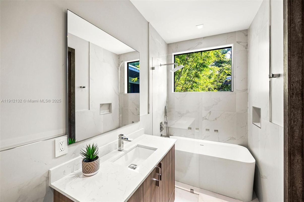 Bathroom, Free Standing Baths, Interior, Marble, Marble Walls, Recessed Lighting