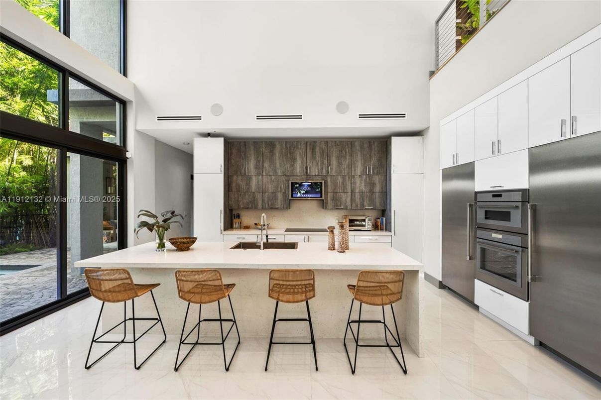 Interior, Kitchen, Marble, Recessed Lighting, Stainless Steel Appliances