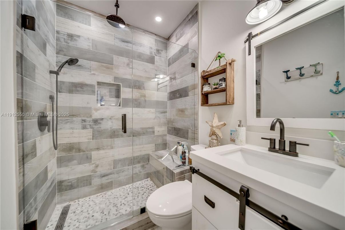 Bathroom, Glass Shower, Interior, Recessed Lighting