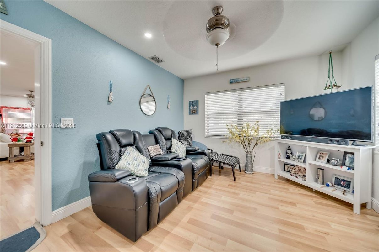 Home Theatre Room, Interior, Recessed Lighting, Wood Texture Flooring