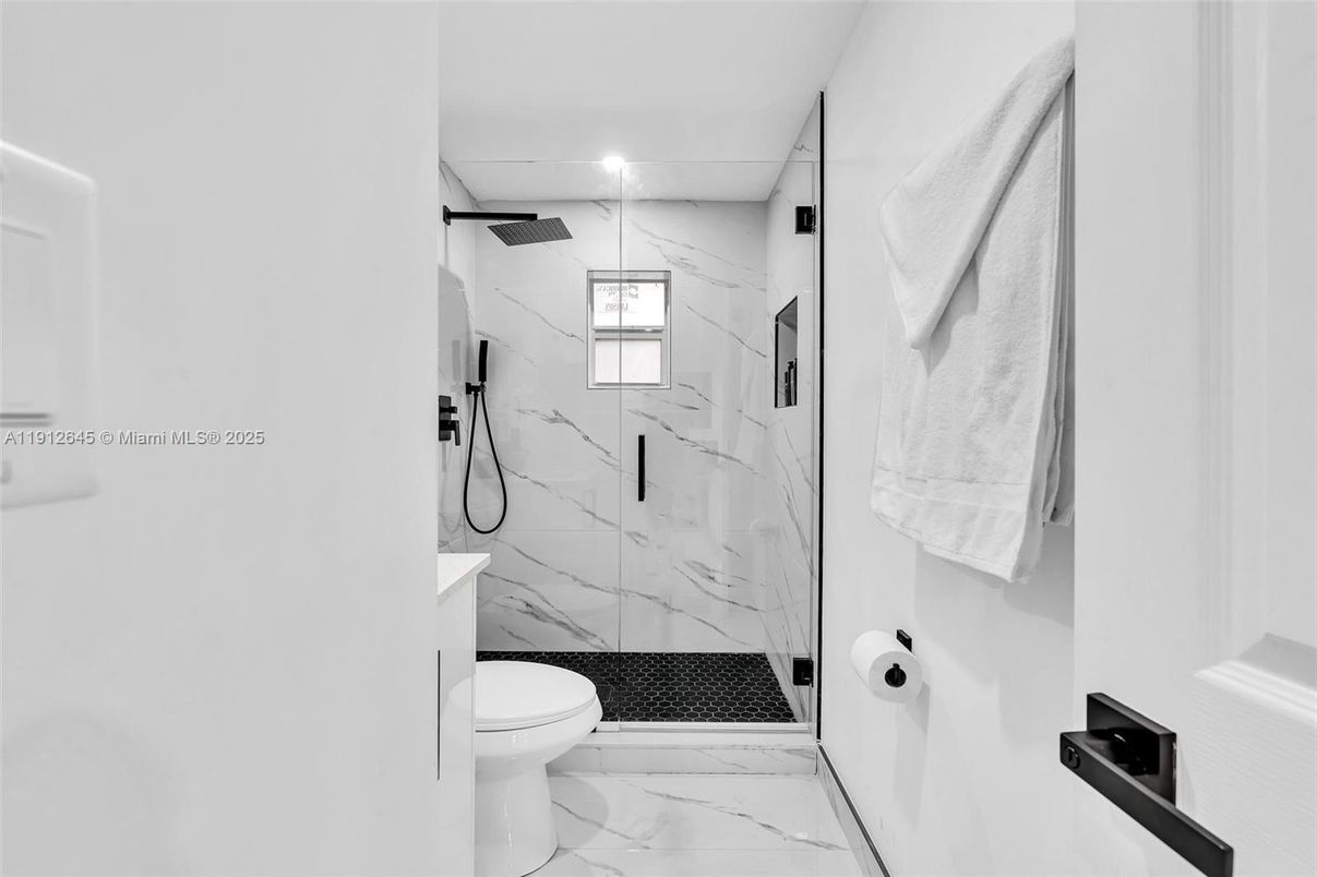 Bathroom, Glass Shower, Interior, Marble, Marble Walls, Recessed Lighting