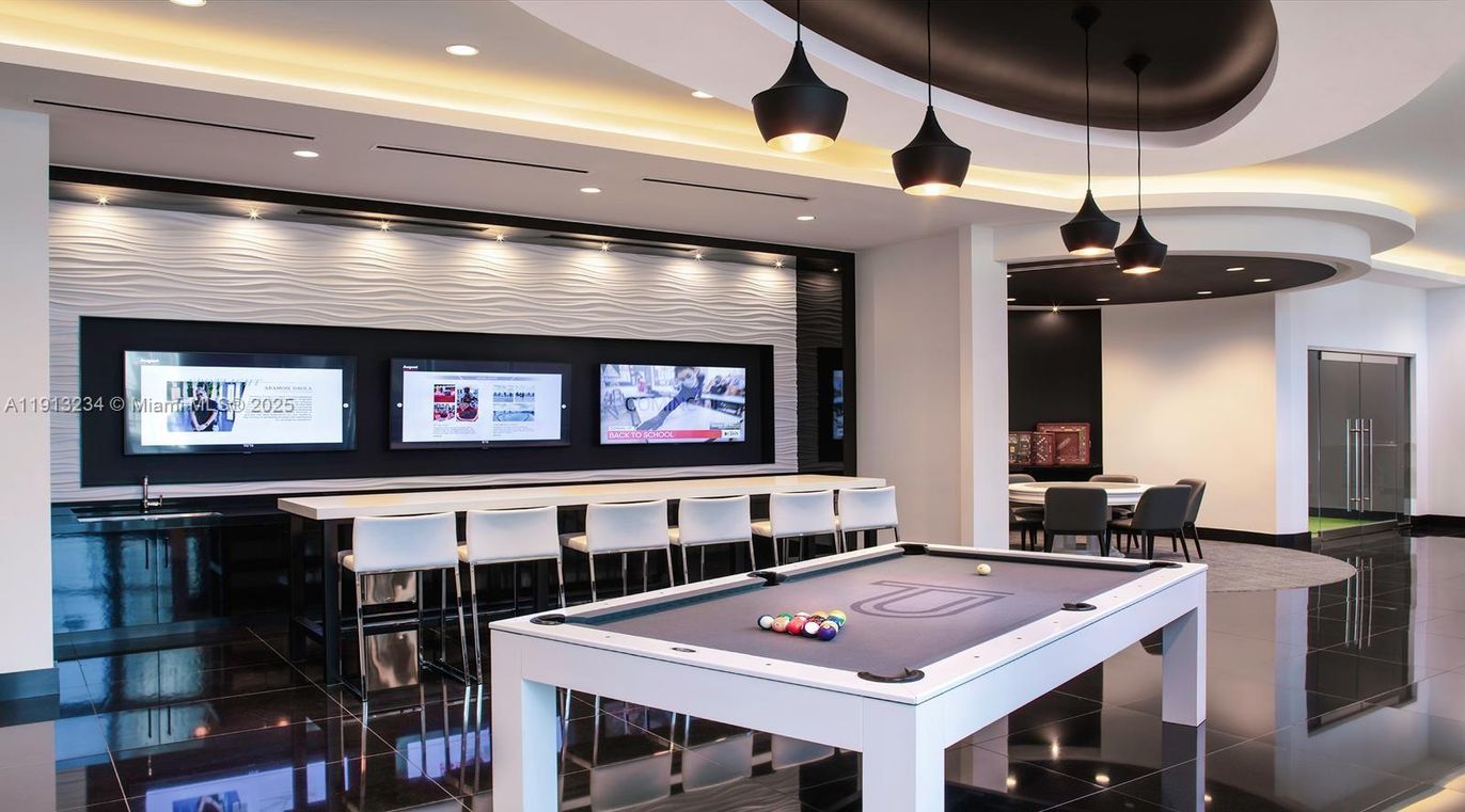 Billiard Table, Game Room, Interior, Pendant Lights, Recessed Lighting